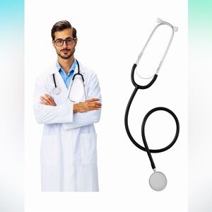 Amazon Essentials Men's White Lab Coat with Black Stethoscope